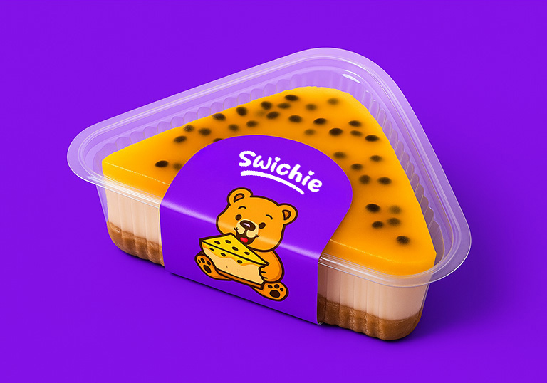 Label design for Swichie, a dessert brand specializing in cheesecakes and sweets, designed by Alejandro Bedoya.